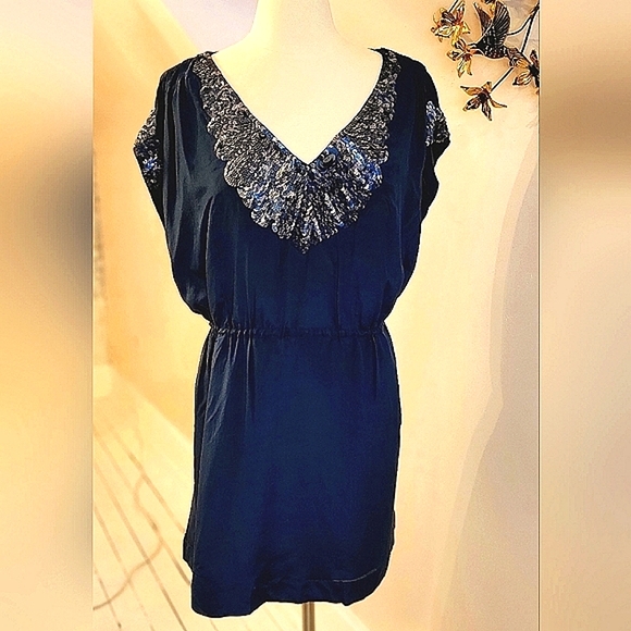 French Connection Navy Sunspark Dress sz 12 - Picture 1 of 3